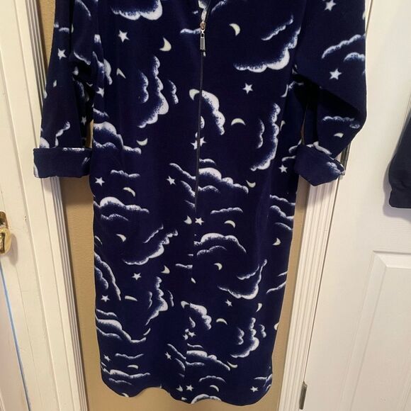I.C. Winters Vintage Moon Stars Clouds Dark Blue Plush Half Zip Womens Robe M - Picture 2 of 16